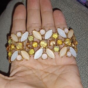 Floral Bracelet, Goldtone, iridescent